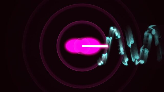 A radiant electric guitar generating explosive neon shockwaves and flying music notes.