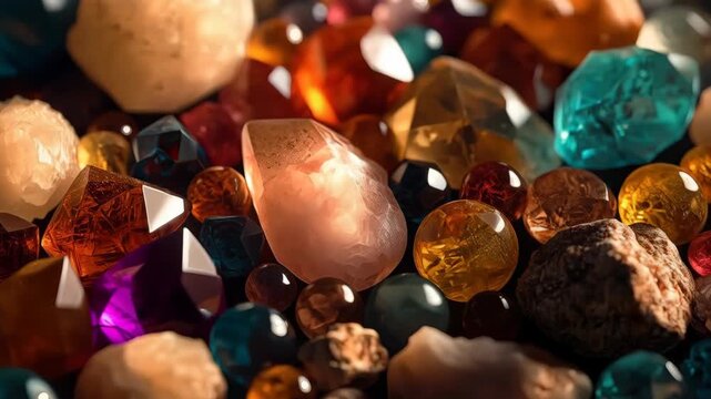 Colorful Crystal Gemstone Assortment Sparkling Mineral Jewels in Vivid Hues and Textures