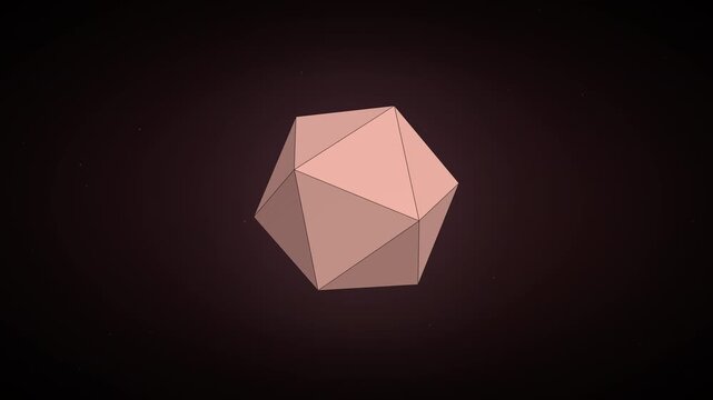 Rose gold 3D geometric dodecahedron polyhedron shape on dark background for modern design