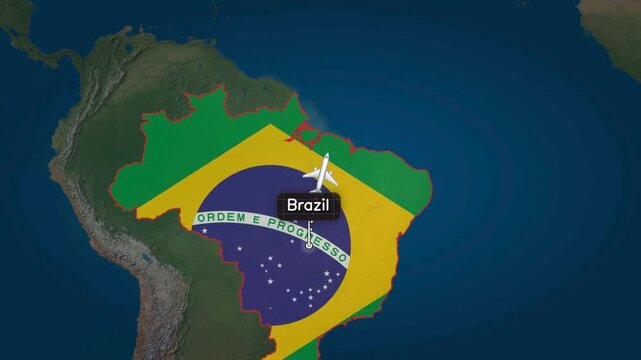 Flight from the Brazil to France, accompanied by a map of the country and the flag.