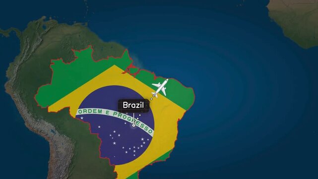Flight from the Brazil to Kuwait, accompanied by a map of the country and the flag.