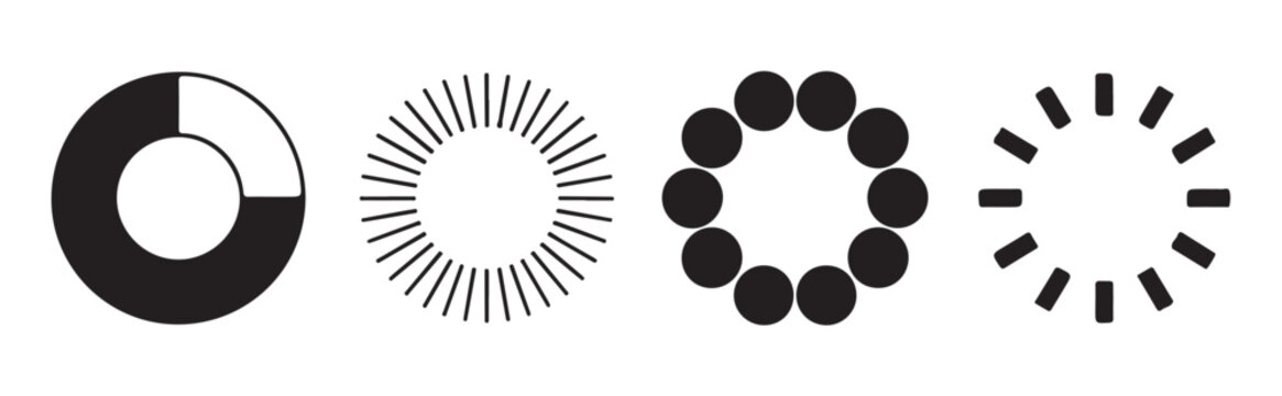 Circle loading icons and progress indicators with various line and dot patterns for web interface design.