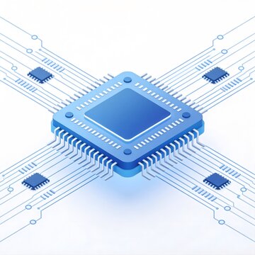 Blue microprocessor chip with circuit lines