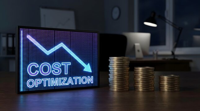 Cost optimization graphic with coins for the concept of business financial savings.