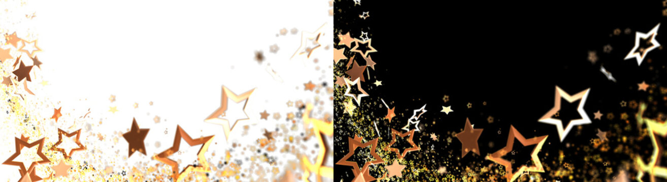Golden stars and glitter on black background