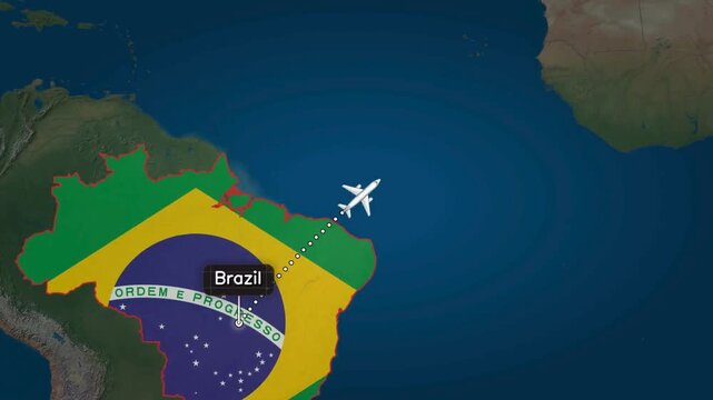 Flight from the Brazil to South Korea, accompanied by a map of the country and the flag.