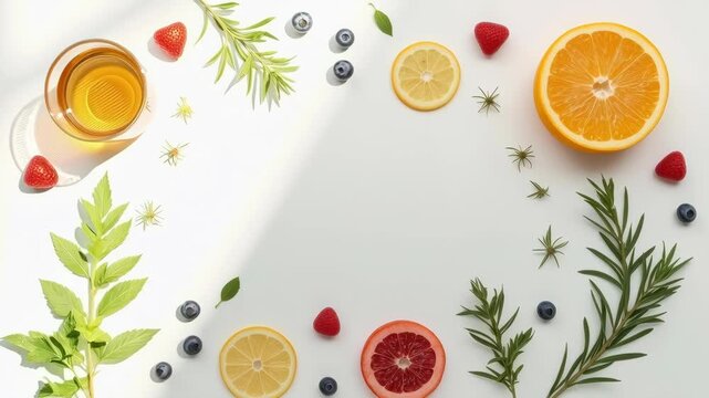 Herbal Tea, Orange, Citrus Fruit and Berry with Rosemary Mint in Fresh Arrangement