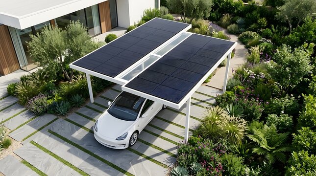 Modern solar carport with electric car