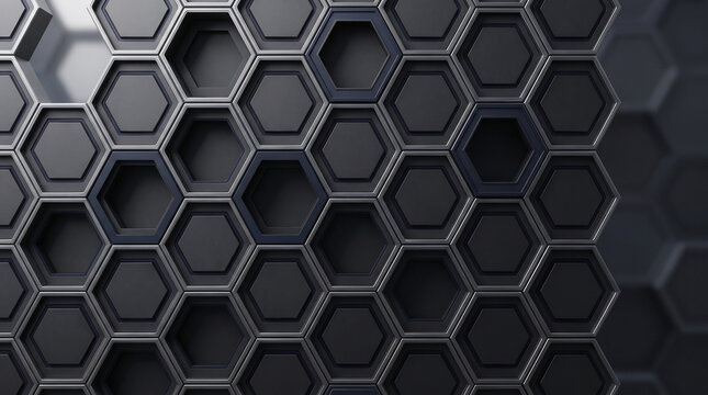 Black 3D Honeycomb Hexagonal Pattern with Metallic Depth
