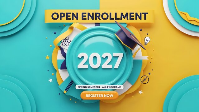 Open Enrollment 2027 School Registration Banner, Education Admission Background, Modern Academic Semester Announcement Template