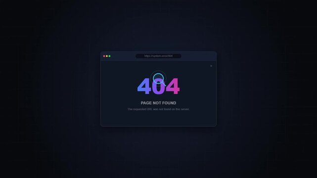 Abstract Modern 404 UI Error Vector Motion Graphic Featuring a Page Not Found Notification Window Inside a Dark Digital Interface Environment