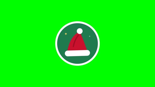 Christmas santa hat icon grid animation on green screen background