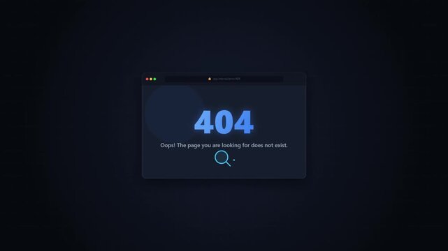 Abstract Modern 404 UI Error Vector Motion Graphic Featuring a Page Not Found Notification Window Inside a Dark Digital Interface Environment