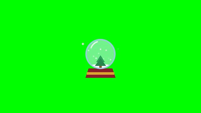 Christmas snow globe grid with pine trees on green screen