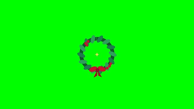 Christmas wreath with red bow animation on green screen