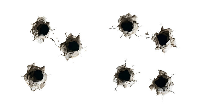 Metal bullet holes, gunshots.