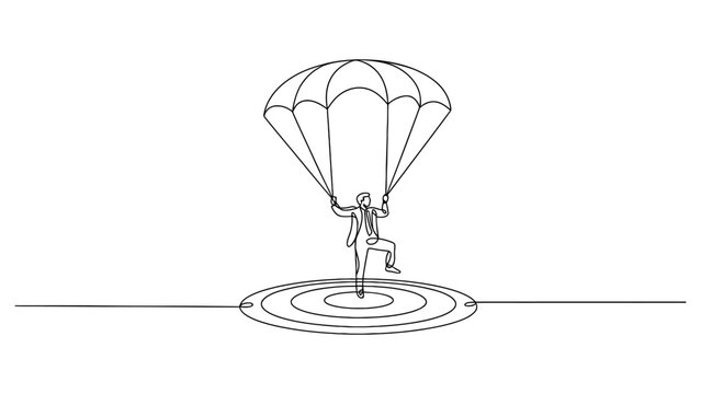 Businessman parachuting and landing safely on a target center point isolated on white background, Vector, illustration