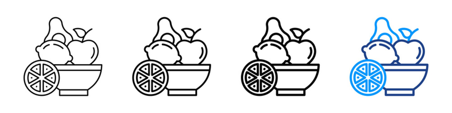 Fruit Bowl Icon Different Style Outline Collection Set.