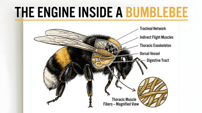 Scientific illustration demonstrating the wing muscle flight mechanics inside