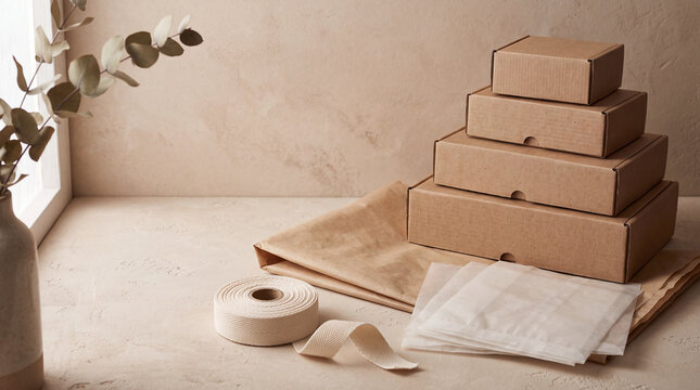 Minimalist Sustainable E-Commerce Packaging Suite with Kraft Paper and Twine