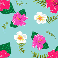 seamless pattern with flowers hibiscus summer vibe © artsydeant
