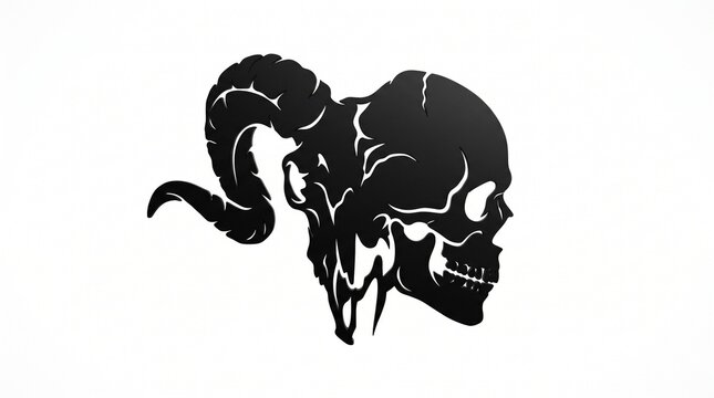 Black silhouette of a ram skull against a white background