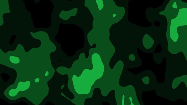 Abstract green camouflage shapes shifting and morphing in seamless loop