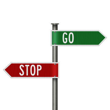 Green Go and red Stop sign isolated on white