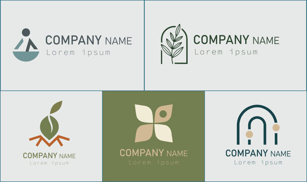 Logo Collection: A compilation of five unique and modern logo designs, each representing a different brand concept and aesthetic. From organic growth to abstract forms.