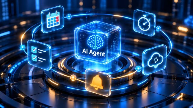 Artificial intelligence virtual agent core managing automated tasks and digital scheduling interfaces