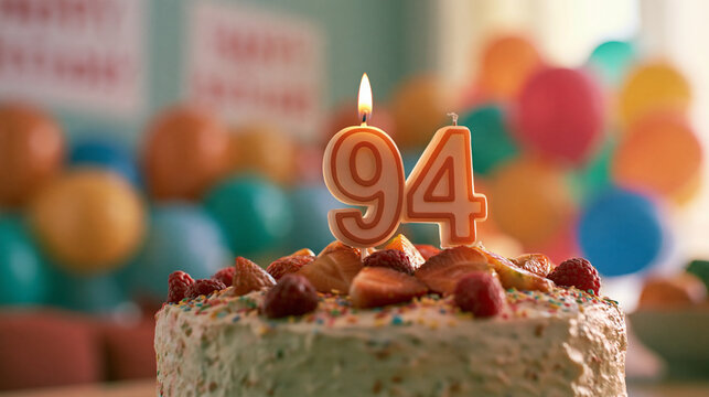Summery 94th Birthday Cake with Fruit and Candles - Colorful Celebration