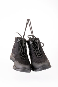 Black men's autumn boots isolated on a white background