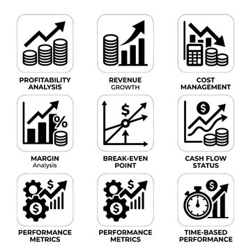 Financial Business Performance Metrics and Analysis Icons Set