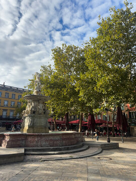 Neptune Fountain in Place Carnot, Carcassonne, France