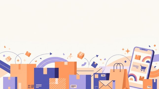 flat illustration of mobile phone e-commerce logistics and express packages