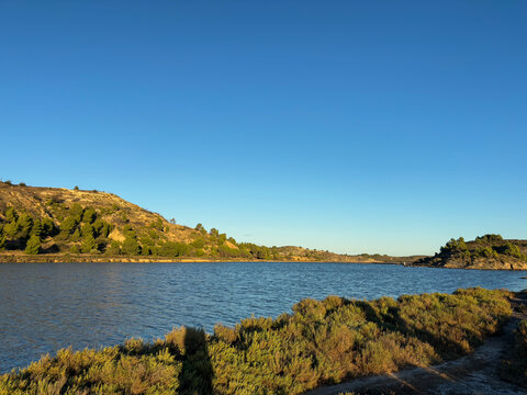 Picturesque Lake Near Peyriac-de-Mer, France, in Golden Sunset Light