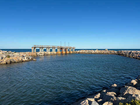 Leucate Lagoon and Oyster Farms with Metal Structure, Southern France