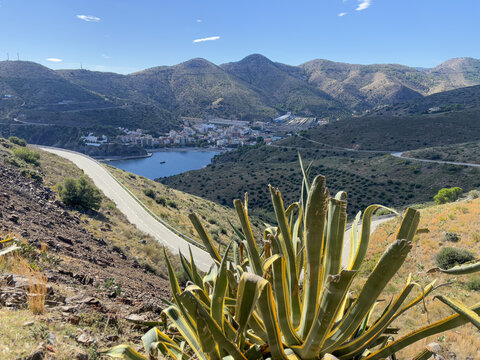 Panoramic View of Portbou, Coastal Town in Catalonia, Spain