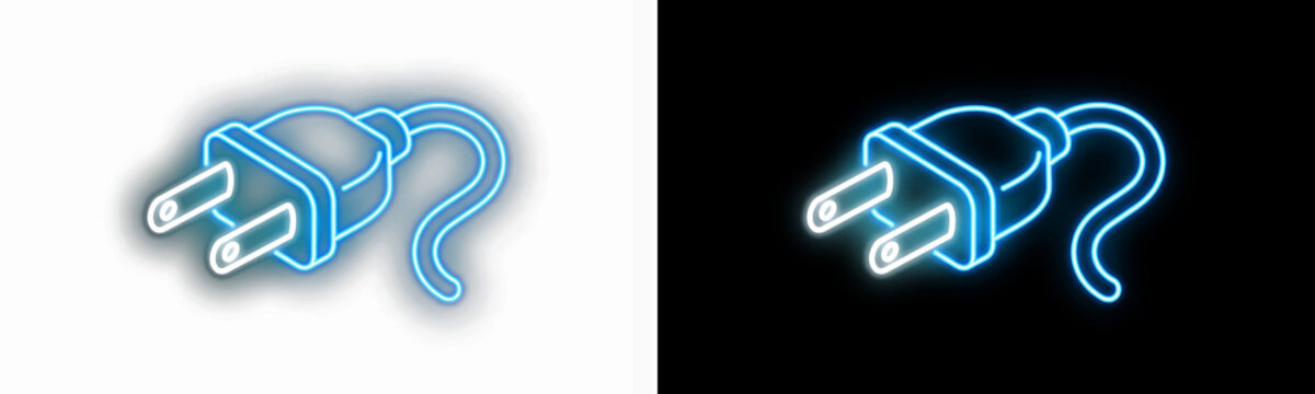 Glowing neon electric plug icon isolated on transparent background