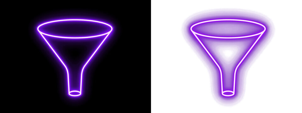 Neon purple funnel icon vector on black and transparent backgrounds