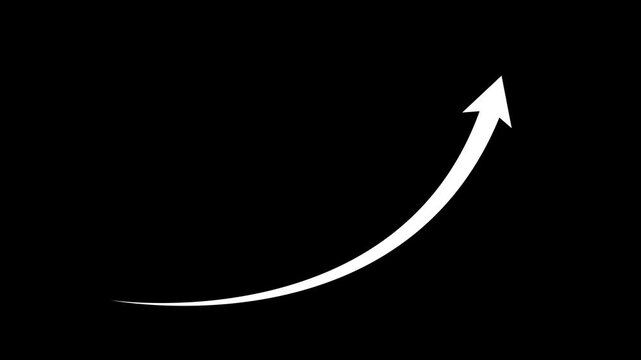 White curved growth arrow animation on black background, for business success, and data analysis