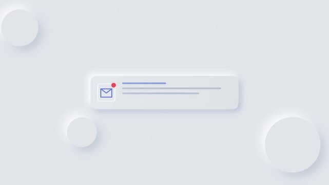 Minimalist 3D Neumorphic Notification Interface Featuring An Envelope Icon And Text Lines On A Soft Light Gray Abstract Geometric Background