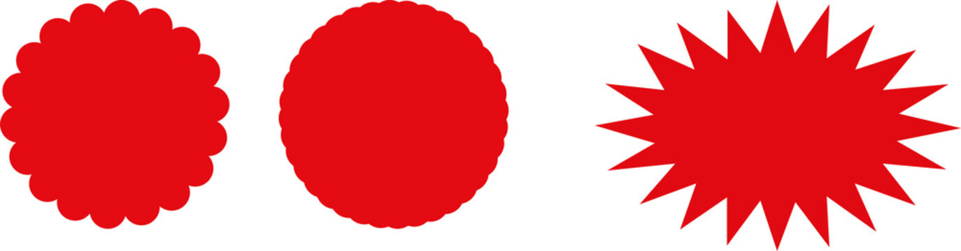 Three red sale stickers and price tag shapes for marketing design