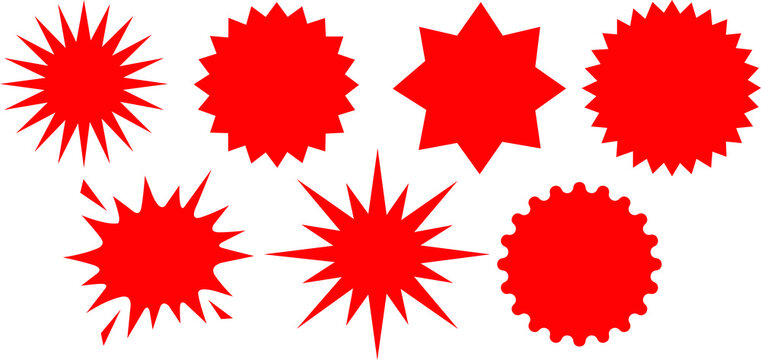 Set of red star burst shapes for sale banners and discount labels