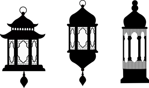 Set of three decorative black hanging lanterns for cultural events