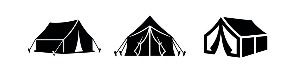 Classic camping tent vector icons set. Traditional outdoor shelter for wilderness adventures. © Lili