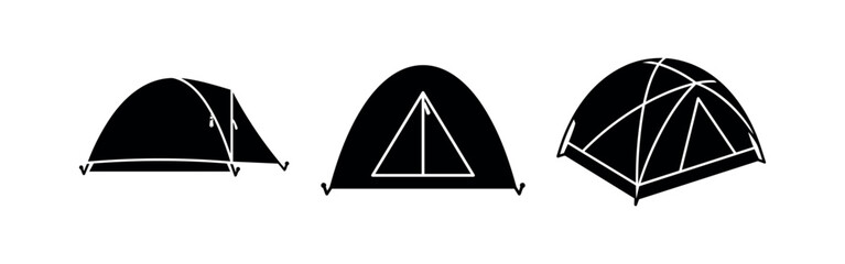 Minimalist camping tent vector icons set. Compact outdoor shelters for lightweight adventures. © Lili