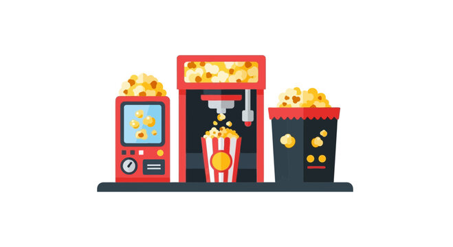 Flat Vector Popcorn Machine and Cinema Snacks Illustration