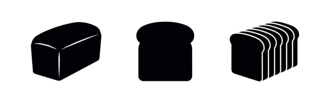Black silhouette icons of sliced bread and loafs on white background