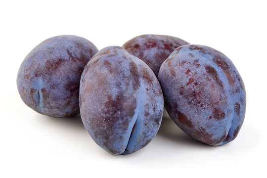 Fresh purple plums isolated on white background